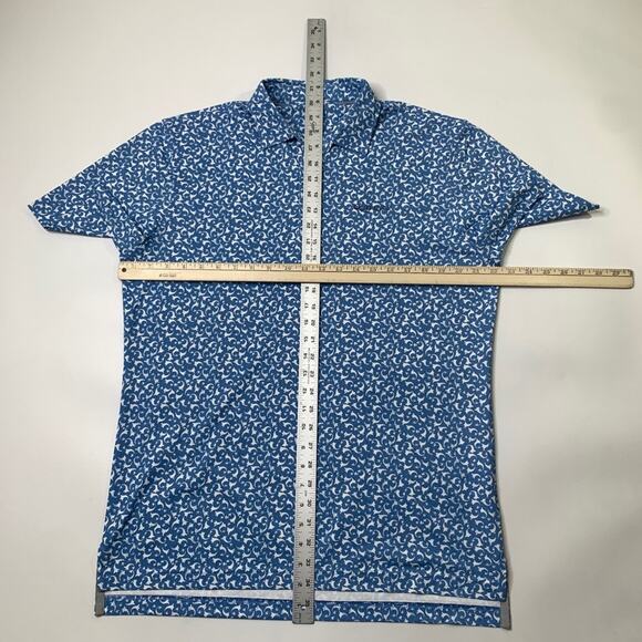 Johnnie O Polo Shirt Mens M Blue Dev Golf Printed Performance Querencia LOGO - Picture 3 of 10